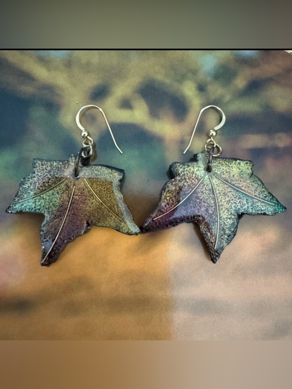 Custom made LEAF earrings in resin lightweight fall colors gold french wires